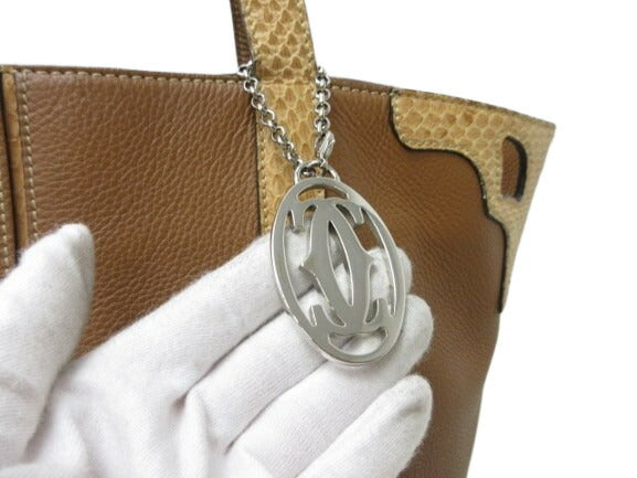 Cartier カルティエ トートバッグ マルチェロ - ブラウン パイソン×レザー レディース