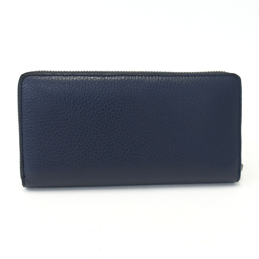 新品未使用展示品 Vivienne Westwood ヴィヴィアン ウエストウッド 長財布 MELIH メリー ラウンドジップウォレット 51050022 ネイビー オレンジ シルバー金具 レザー ユニセックス