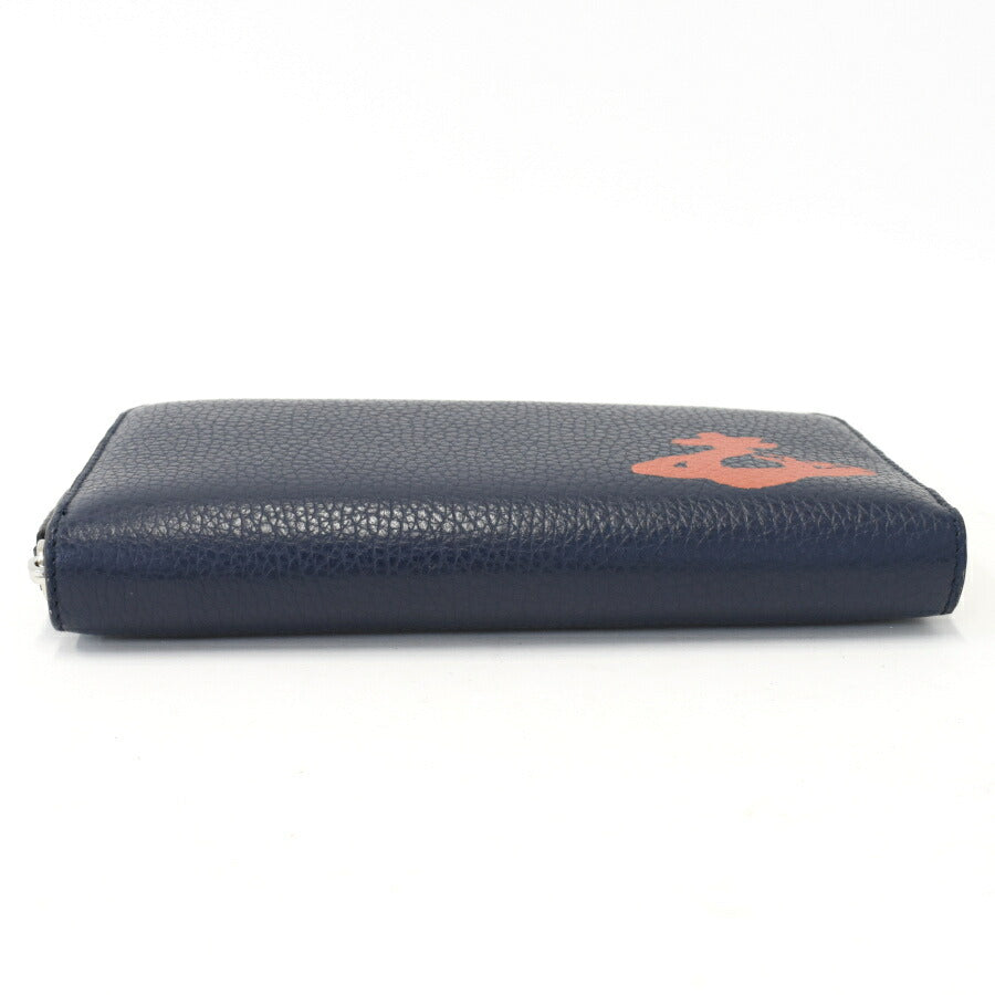 新品未使用展示品 Vivienne Westwood ヴィヴィアン ウエストウッド 長財布 MELIH メリー ラウンドジップウォレット 51050022 ネイビー オレンジ シルバー金具 レザー ユニセックス