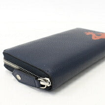 新品未使用展示品 Vivienne Westwood ヴィヴィアン ウエストウッド 長財布 MELIH メリー ラウンドジップウォレット 51050022 ネイビー オレンジ シルバー金具 レザー ユニセックス