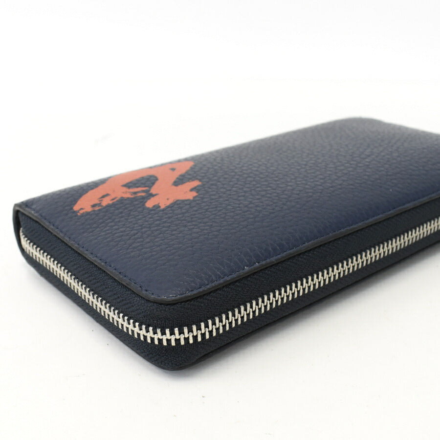 新品未使用展示品 Vivienne Westwood ヴィヴィアン ウエストウッド 長財布 MELIH メリー ラウンドジップウォレット 51050022 ネイビー オレンジ シルバー金具 レザー ユニセックス