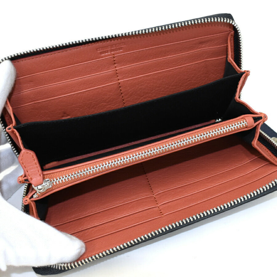 新品未使用展示品 Vivienne Westwood ヴィヴィアン ウエストウッド 長財布 MELIH メリー ラウンドジップウォレット 51050022 ネイビー オレンジ シルバー金具 レザー ユニセックス