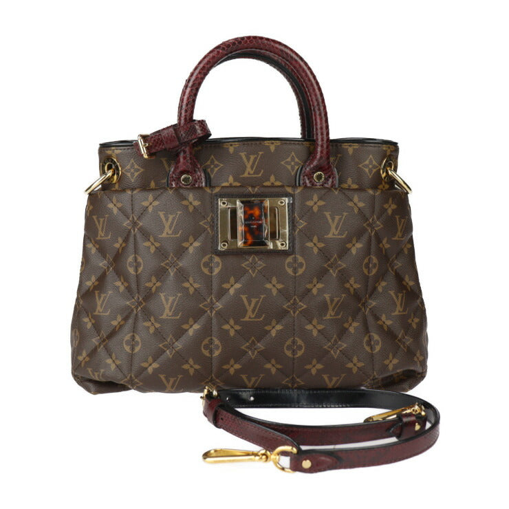 超美品 LOUIS VUITTON ルイ ヴィトン エトワール エキゾチックトート MM モノグラム ハンドバッグ N90311 PVC パイソン オーストリッチ ブラウン ボルドー ゴールド金具 2WAY ショルダーバッグ ビトン