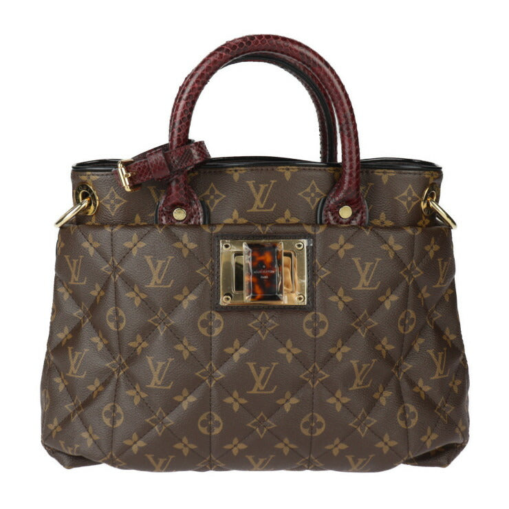 超美品 LOUIS VUITTON ルイ ヴィトン エトワール エキゾチックトート MM モノグラム ハンドバッグ N90311 PVC パイソン オーストリッチ ブラウン ボルドー ゴールド金具 2WAY ショルダーバッグ ビトン