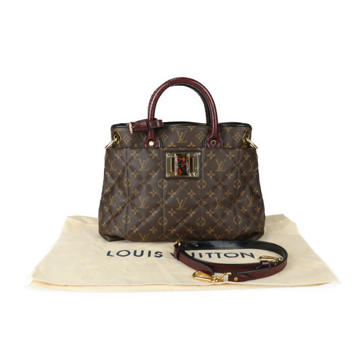 超美品 LOUIS VUITTON ルイ ヴィトン エトワール エキゾチックトート MM モノグラム ハンドバッグ N90311 PVC パイソン オーストリッチ ブラウン ボルドー ゴールド金具 2WAY ショルダーバッグ ビトン