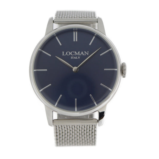 美品 LOCMAN ロックマン クォーツ 腕時計 0251V02 ステンレススチール シルバー ブルー文字盤 2針
