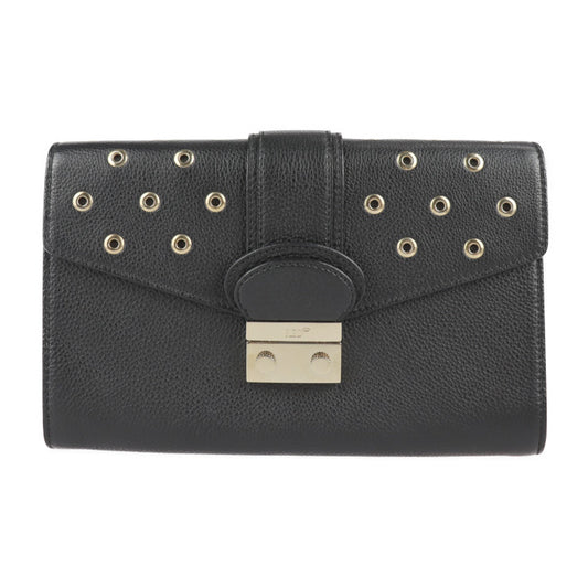 超美品 RED VALENTINO レッドヴァレンティノ バッグ クラッチバッグ レザー ブラック ゴールド金具 パンチング リストレット セカンドバッグ フラップ