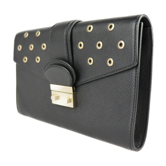 超美品 RED VALENTINO レッドヴァレンティノ バッグ クラッチバッグ レザー ブラック ゴールド金具 パンチング リストレット セカンドバッグ フラップ
