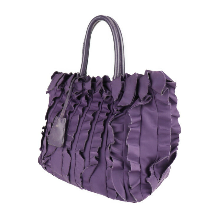 PRADA プラダ ハンドバッグ BN1728 ナイロン レザー ヴァイオレット ゴールド金具 トートバッグ フリル