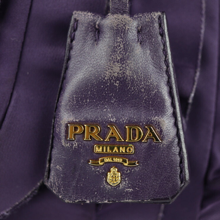 PRADA プラダ ハンドバッグ BN1728 ナイロン レザー ヴァイオレット ゴールド金具 トートバッグ フリル