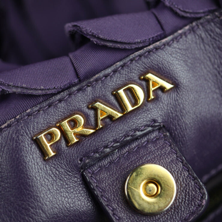 PRADA プラダ ハンドバッグ BN1728 ナイロン レザー ヴァイオレット ゴールド金具 トートバッグ フリル