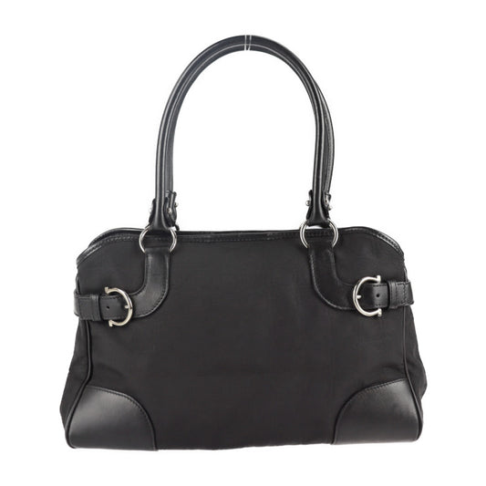 美品 Salvatore Ferragamo サルヴァトーレ フェラガモ ガンチーニ ハンドバッグ 21 4911 キャンバス レザー ブラック シルバー金具 ショルダーバッグ