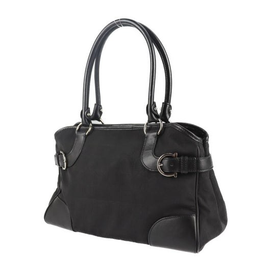 美品 Salvatore Ferragamo サルヴァトーレ フェラガモ ガンチーニ ハンドバッグ 21 4911 キャンバス レザー ブラック シルバー金具 ショルダーバッグ