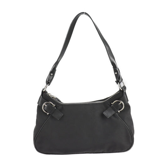 美品 Salvatore Ferragamo サルヴァトーレ フェラガモ ガンチーニ ショルダーバッグ 21 4436 ナイロンキャンバス レザー ブラック シルバー金具 セミショルダー ワンショルダーバッグ