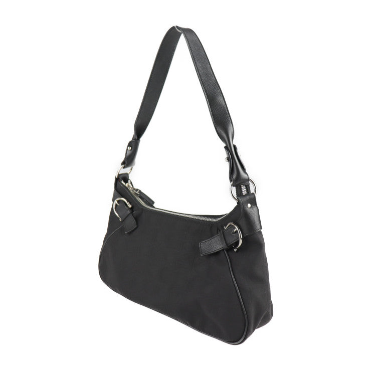 美品 Salvatore Ferragamo サルヴァトーレ フェラガモ ガンチーニ ショルダーバッグ 21 4436 ナイロンキャンバス レザー ブラック シルバー金具 セミショルダー ワンショルダーバッグ