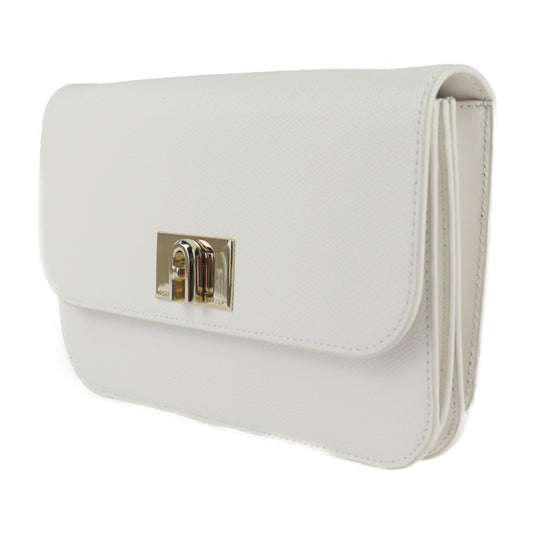 超美品 Furla フルラ 2WAY クラッチバッグ ショルダーバッグ EAW4A レザー ホワイト ゴールド金具 1927 ポシェット ターンロック