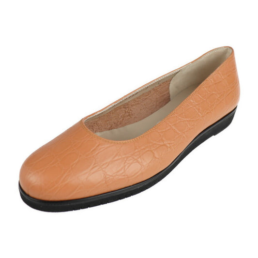 超美品 Salvatore Ferragamo サルヴァトーレ フェラガモ フラットシューズ パンプス ＃7C クロコ型押しレザー オレンジベージュ系 参考サイズ23.5cm