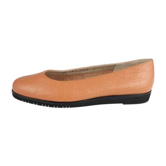 超美品 Salvatore Ferragamo サルヴァトーレ フェラガモ フラットシューズ パンプス ＃7C クロコ型押しレザー オレンジベージュ系 参考サイズ23.5cm