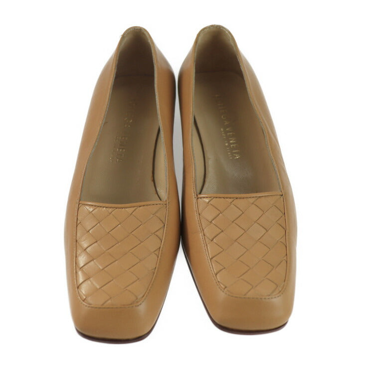 超美品 BOTTEGAVENETA ボッテガヴェネタ イントレチャート パンプス ＃5B レザー ブラウン系 スクエアトゥ 参考サイズ22cm