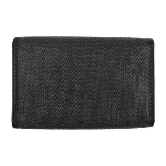 美品 BVLGARI ブルガリ コレツィオーネ キーケース 32439 PVCコーティングキャンバス レザー グレー ブラック ピンク シルバー金具 三つ折り 6連