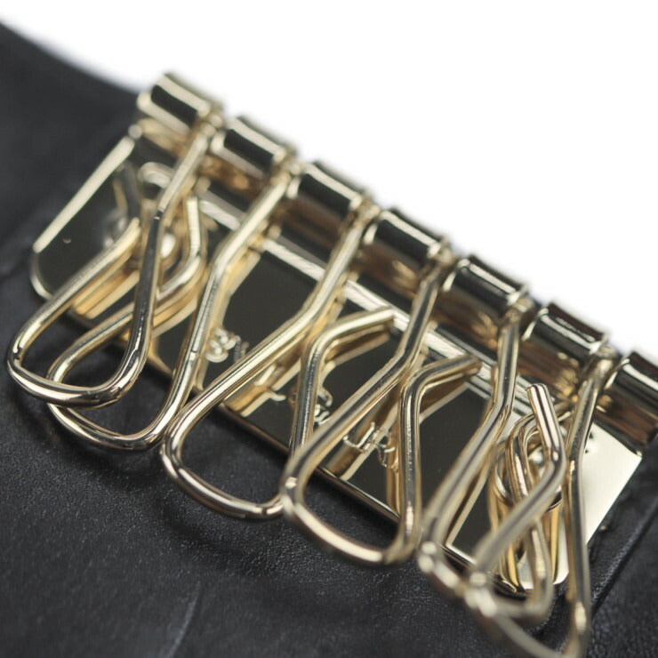 美品 BVLGARI ブルガリ コレツィオーネ キーケース 32439 PVCコーティングキャンバス レザー グレー ブラック ピンク シルバー金具 三つ折り 6連