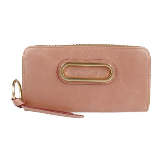超美品 SEE BY CHLOE シーバイクロエ PAIGE ペイジ 長財布 9P7677-P264 レザー MISTY PINK ゴールド金具 ラウンドファスナー シワ加工