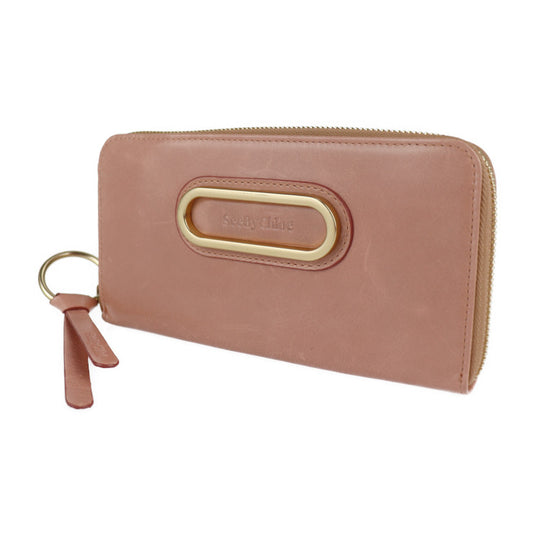 超美品 SEE BY CHLOE シーバイクロエ PAIGE ペイジ 長財布 9P7677-P264 レザー MISTY PINK ゴールド金具 ラウンドファスナー シワ加工