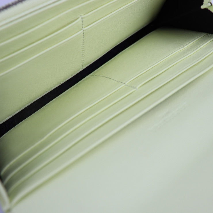 美品 BALENCIAGA バレンシアガ クラシック コンチネンタル ウォレット 長財布 354958 レザー ライトイエロー系 シルバー金具 二つ折り財布 フラップ リボン