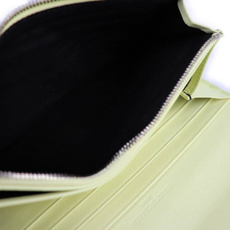 美品 BALENCIAGA バレンシアガ クラシック コンチネンタル ウォレット 長財布 354958 レザー ライトイエロー系 シルバー金具 二つ折り財布 フラップ リボン