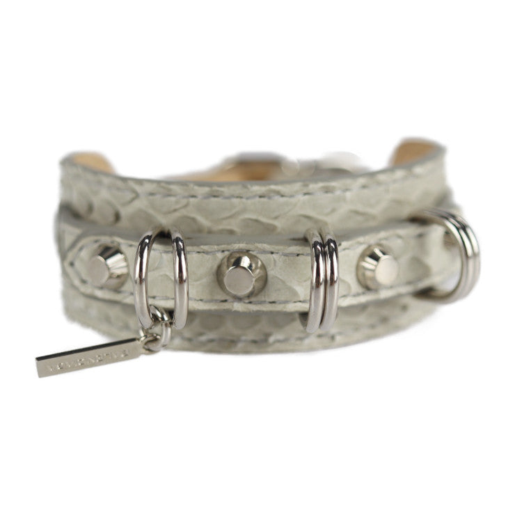 超美品 BALENCIAGA バレンシアガ ブレスレット 357324 パイソン レザー ライトグレー系 シルバー金具 ベルトモチーフ