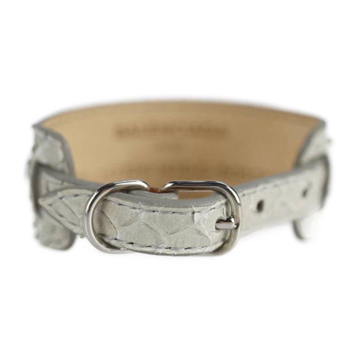 超美品 BALENCIAGA バレンシアガ ブレスレット 357324 パイソン レザー ライトグレー系 シルバー金具 ベルトモチーフ