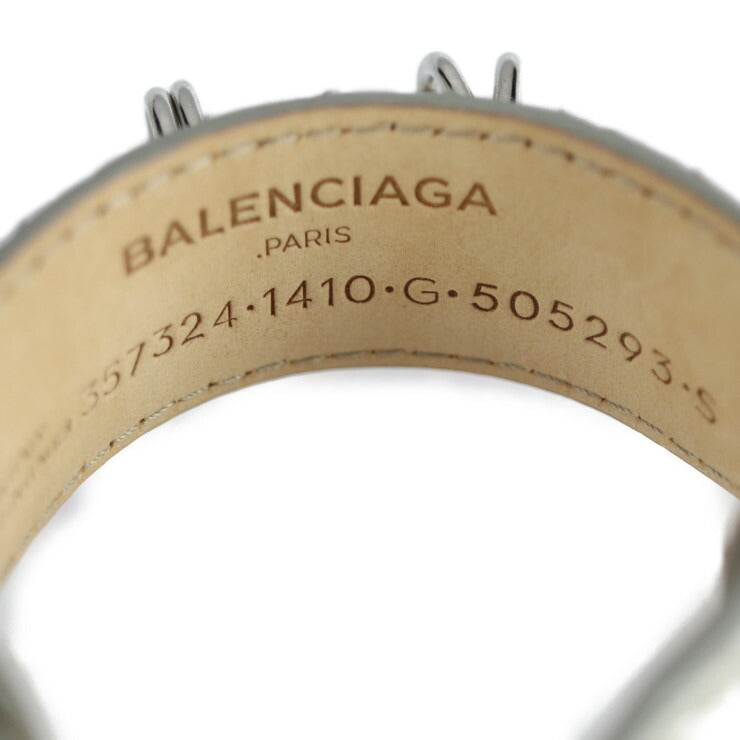 超美品 BALENCIAGA バレンシアガ ブレスレット 357324 パイソン レザー ライトグレー系 シルバー金具 ベルトモチーフ