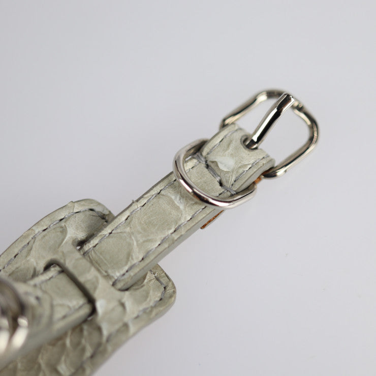 超美品 BALENCIAGA バレンシアガ ブレスレット 357324 パイソン レザー ライトグレー系 シルバー金具 ベルトモチーフ