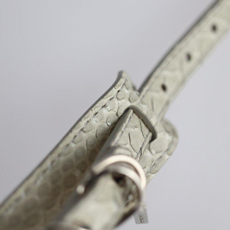 超美品 BALENCIAGA バレンシアガ ブレスレット 357324 パイソン レザー ライトグレー系 シルバー金具 ベルトモチーフ