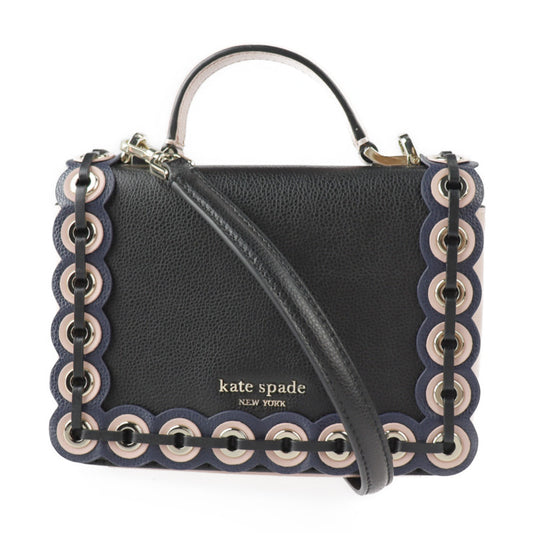 超美品 Kate Spade ケイトスペード メイジー パターソン ドライブグロメット ハンドバッグ WKRU5899 レザー ブラック ピンクベージュ系 ゴールド金具 2WAY ショルダーバッグ トップハンドル
