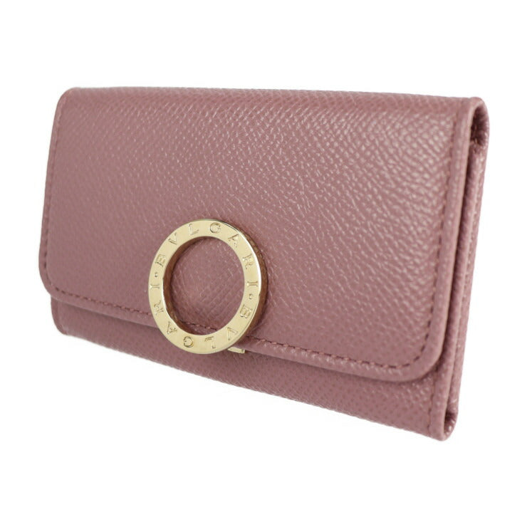超美品 BVLGARI ブルガリ ブルガリブルガリ キーケース 282865 グレインカーフレザー ダークピンク系 レッド系 ゴールド金具 ロゴクリップ 6連 三つ折り