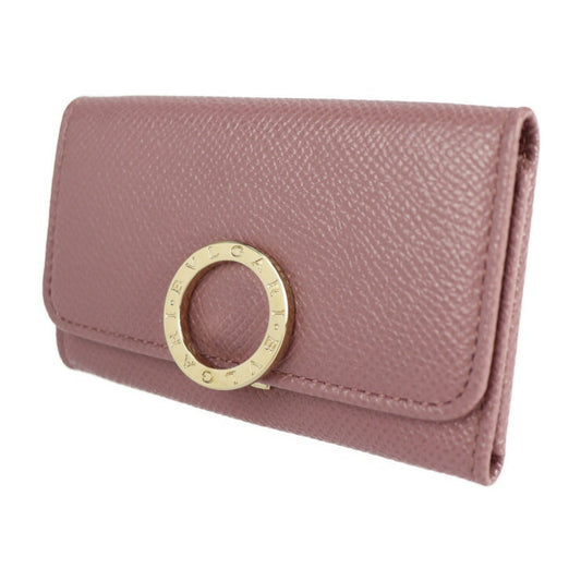 超美品 BVLGARI ブルガリ ブルガリブルガリ キーケース 282865 グレインカーフレザー ダークピンク系 レッド系 ゴールド金具 ロゴクリップ 6連 三つ折り
