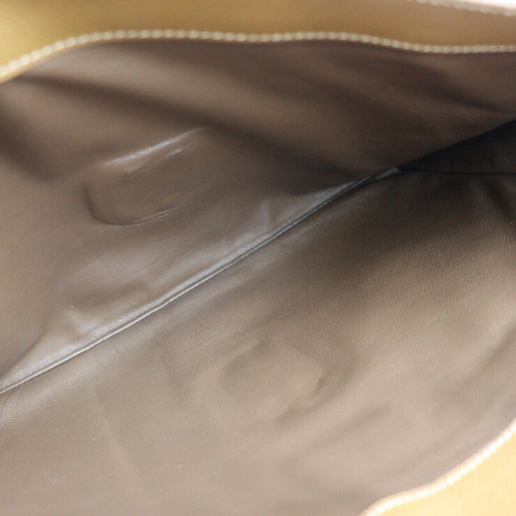 PRADA プラダ ポーチ クラッチバッグ VR0074 レザー ベージュ系 ブラウン シルバー金具 書類鞄 セカンドバッグ ビジネスバッグ フラップ