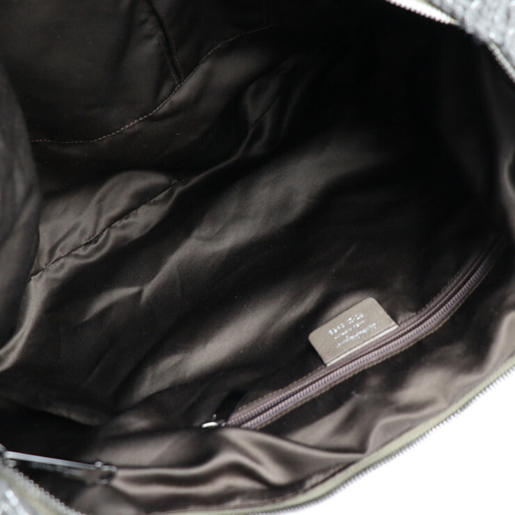 美品 Salvatore Ferragamo サルヴァトーレ フェラガモ ガンチーニ ハンドバッグ 21 6956 ニット×ファー×レザー グレー ブラウン オリーブドラブ系 ショルダーバッグ トートバッグ ショッピングバッグ