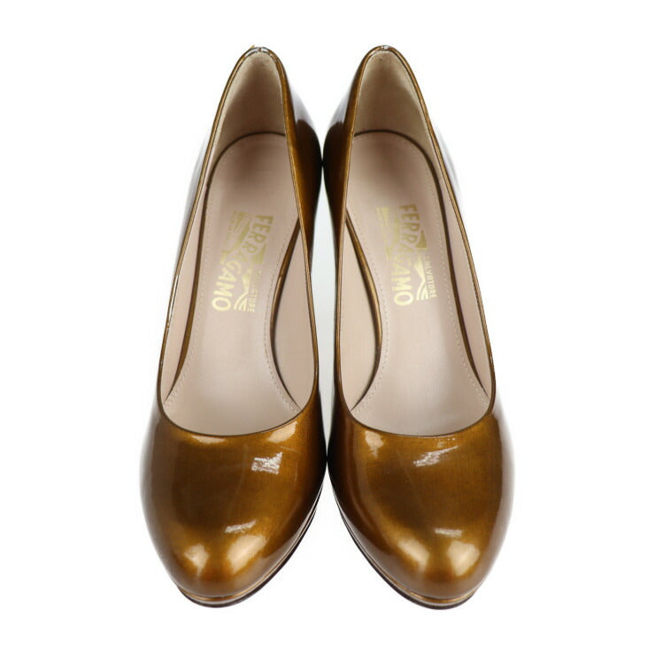 Salvatore Ferragamo サルヴァトーレ フェラガモ パンプス DG39907 パテントレザー ブロンズ エナメル ＃8 1/2C 参考サイズ26cm