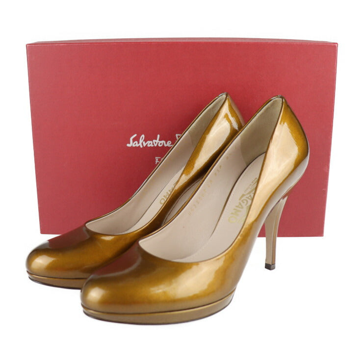 Salvatore Ferragamo サルヴァトーレ フェラガモ パンプス DG39907 パテントレザー ブロンズ エナメル ＃8 1/2C 参考サイズ26cm