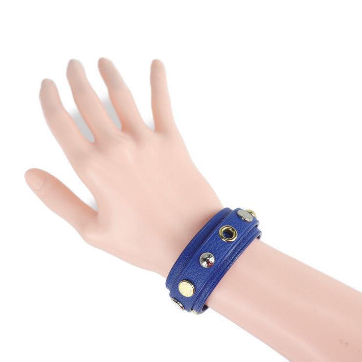 LOUIS VUITTON ルイ ヴィトン ブラスレ・スパイクイット ブレスレット M6693F ＃17 レザー ブルー ゴールド金具 シルバー金具 二重