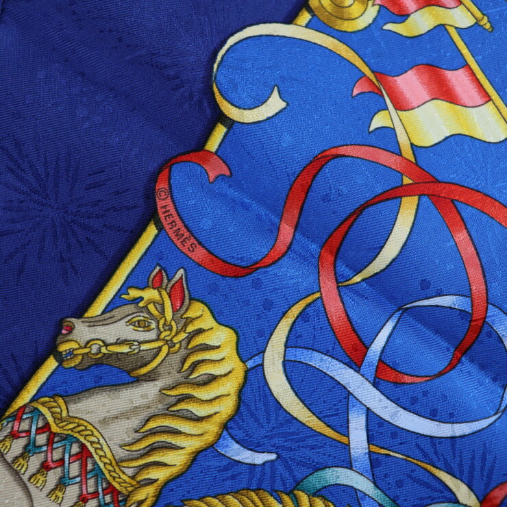 超美品 HERMES エルメス LUNA PARK ルナパーク 遊園地 カレ90 スカーフ シルク ブルー マルチカラー メリーゴーランド