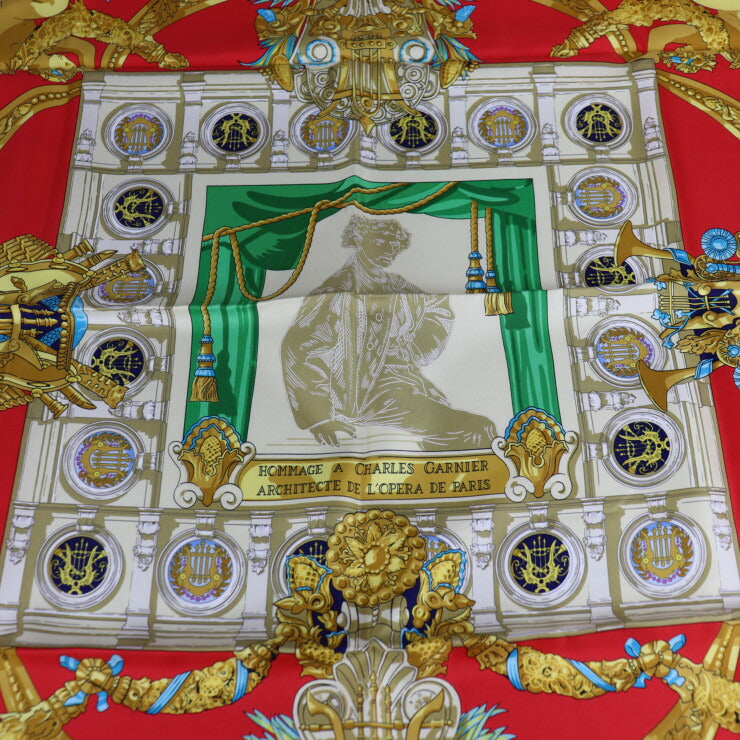 超美品 HERMES エルメス HOMMAGE A CHARLES GARNIER シャルルガルニエへの賛辞 カレ90 スカーフ シルク レッド マルチカラー