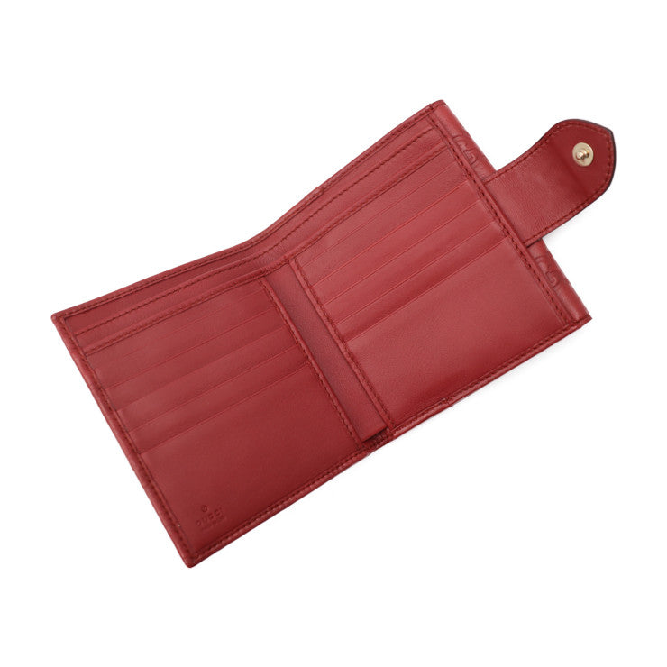 美品 GUCCI グッチ グッチシマ 二つ折り財布 203549 レザー レッド系 ゴールド金具 コンパクトウォレット Wホック ハートプレート