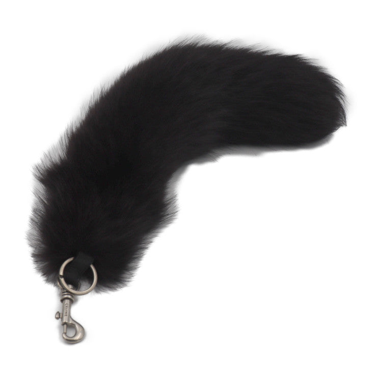 美品 CELINE セリーヌ FOX TAIL フォックス テール キーホルダー フォックスファー ブラック シルバー金具 キーリング バッグチャーム