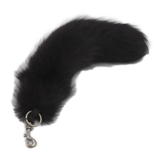 美品 CELINE セリーヌ FOX TAIL フォックス テール キーホルダー フォックスファー ブラック シルバー金具 キーリング バッグチャーム