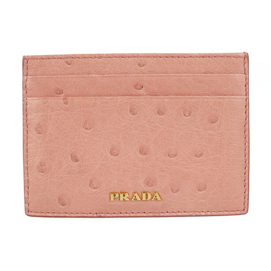 PRADA プラダ カードケース 1MC149 オーストリッチ ピンク ゴールド金具 パスケース 名刺入れ ロゴ エキゾチックレザー