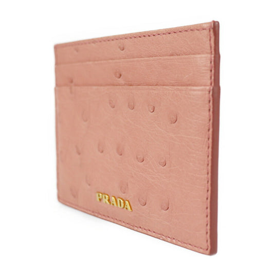PRADA プラダ カードケース 1MC149 オーストリッチ ピンク ゴールド金具 パスケース 名刺入れ ロゴ エキゾチックレザー