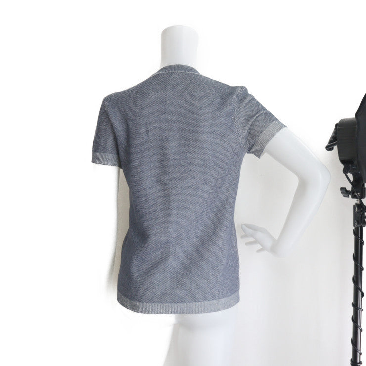 超美品 CHANEL シャネル 半袖 トップス カットソー P51227K06581 ＃36 カシミヤ76％ コットン24％ ブルー系 シルバー金具 ココマーク入りボタン